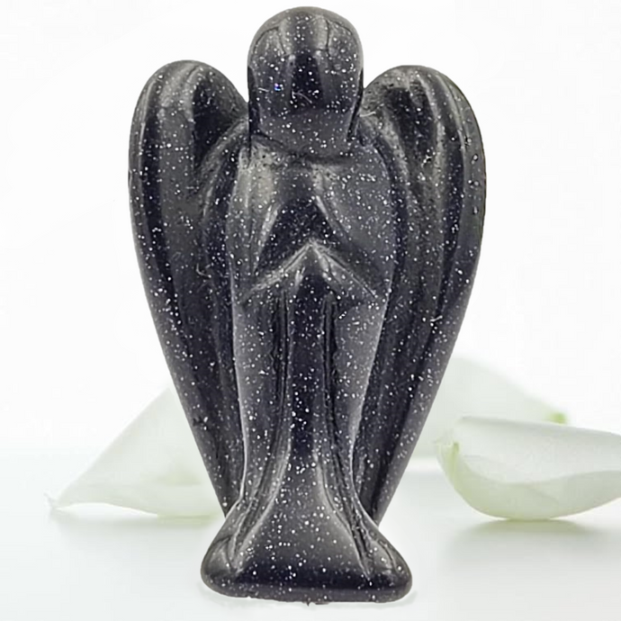 Original Pocket Guardian Angel with Serenity Prayer Card - Blue Goldstone Healing Stone Figurine Statue - Spiritual Gift for Yourselves and Your Loved Ones