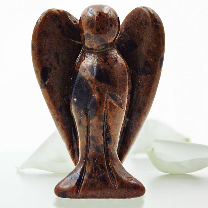 Earth Therapy Pocket Guardian Angel with Serenity Prayer Card - Red OBSIDIAN Natural Crystal Healing Stone Figurine - Gift for Yourselves and Your Loved Ones……